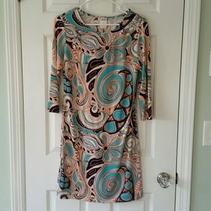 Ali Ro Retro Print Stretch Jersey 3/4 sleeve dress