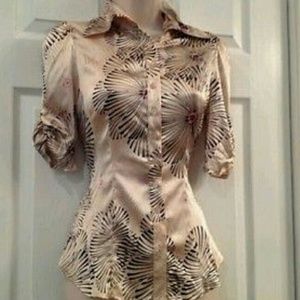bebe graphic print peach pink floral top blouse S bebe graphic print peach pink floral top blouse S