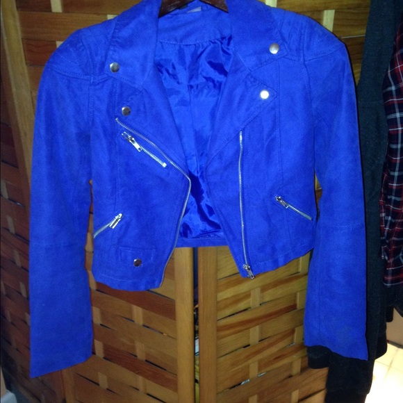 H and M electric blue faux suede jacket