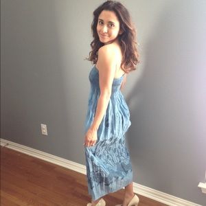 Blue dress, long. Floral. Small