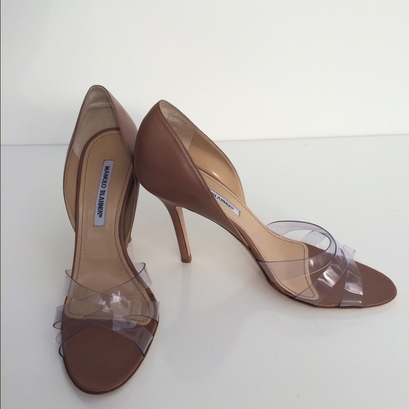Manolo Blahnik Nude and Lucite Peep Toe Pump Sz9.5 - Picture 2 of 4
