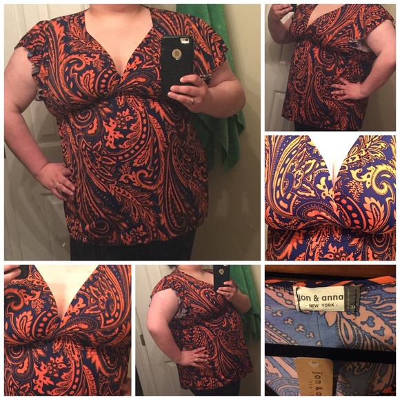 Jon & Anna New York blue and orange bat wing top