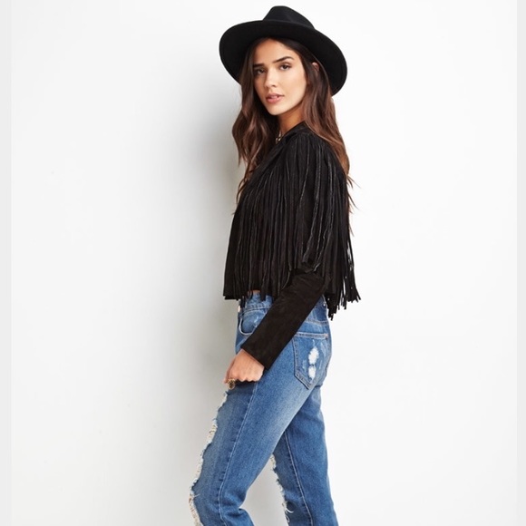 Forever 21 Jackets & Blazers - BLACK FRINGE WESTERN LEATHER JACKET