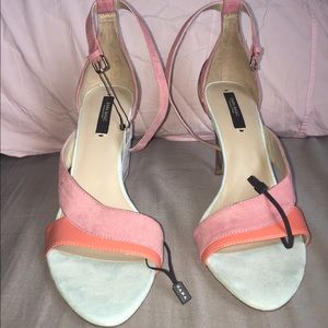 Zara pink and tangerine sandal with metallic heel