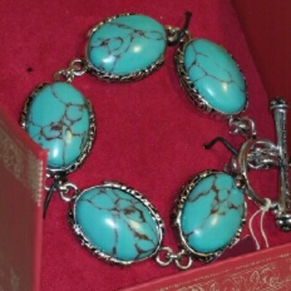 Lucky Brand Turquoise Stone Toggle Silvertone Brac