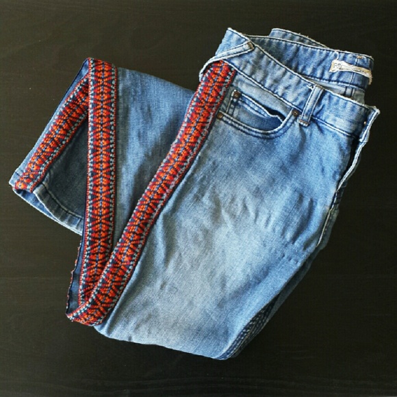 Free People Aztec Embroidered Skinny Jeans