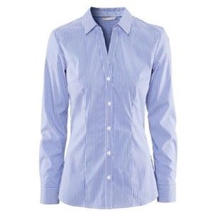 Blue and White Striped Button Down Top