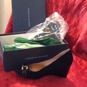 Brand new black dress wedges, size 7