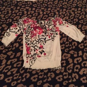 White House Black Market silk flower blouse xs