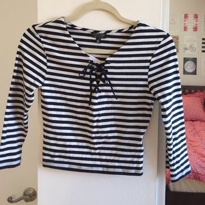 Topshop Striped Lace Up Crop Top