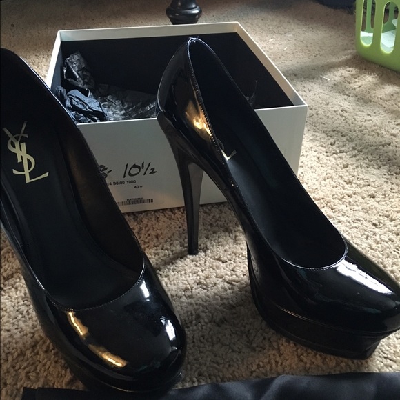Lee 75 polished leather slingback pumps in black - Saint  YSL Black Pumps