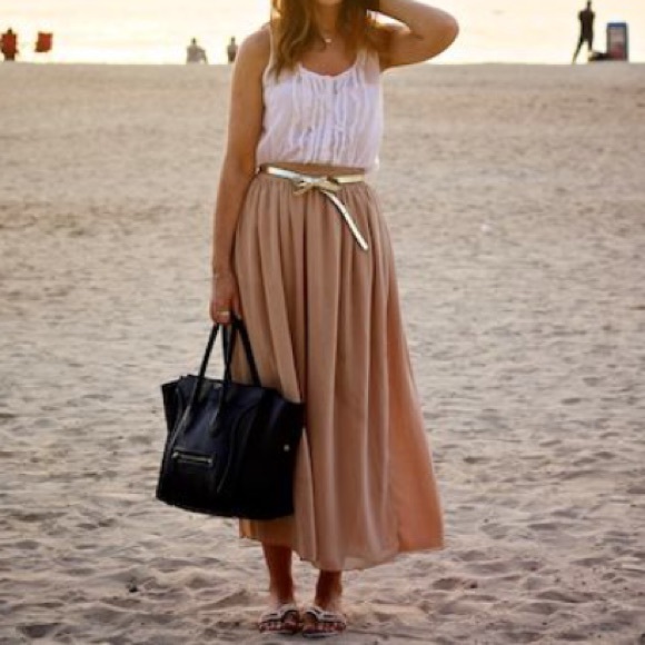 American Apparel Nude Chiffon Ankle Length Skirt