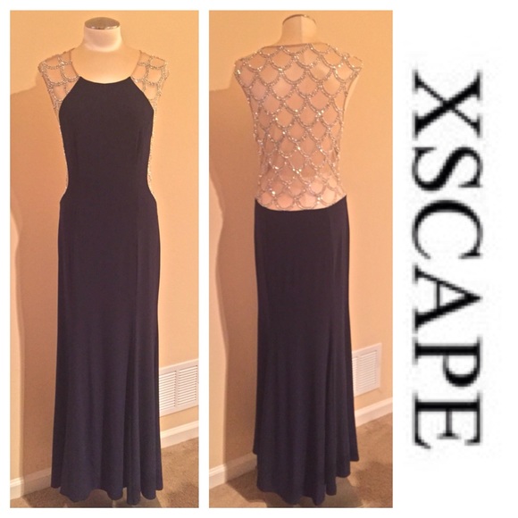 Xscape Dresses & Skirts - Navy Illusion Mesh Stone Dress size 12