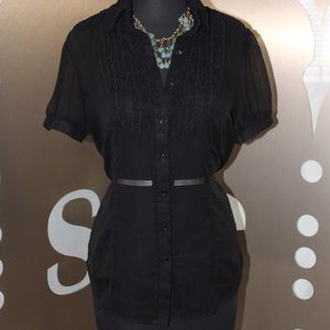 Ruffle Sheer Black Puff Sleeve