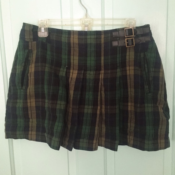 Green and Black Plaid Skirt