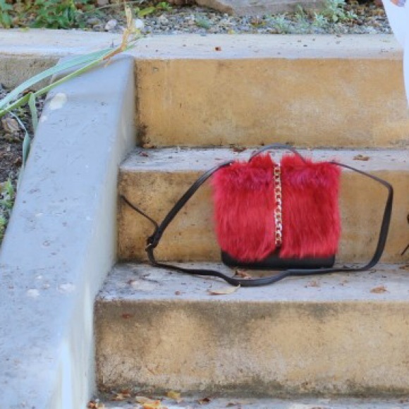 Bags - Red Faux Fur Handbag! Bags - Red Faux Fur Handbag!