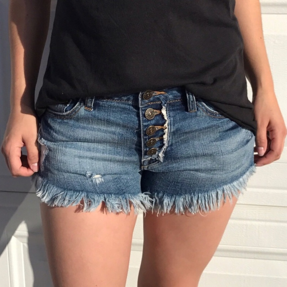 Denim Frayed Shorts - Picture 2 of 6