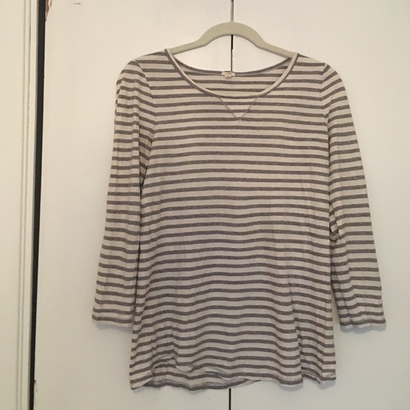 J. Crew gray and white  striped 3/4 length tee - Picture 1 of 3