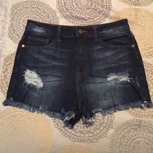 High waist distressed denim shorts