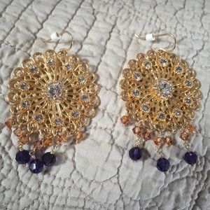 Swarovski Crystal gold filigree statement earrings