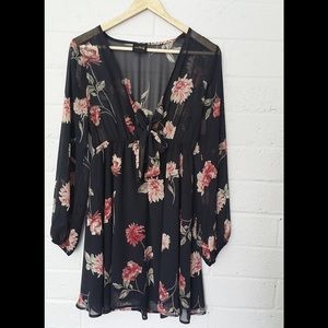 Sheer Floral Dress With Secretary Tie