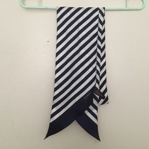 Coach Navy & White Striped Silk Scarf