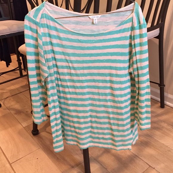 Teal, striped cotton long sleeve t-shirt.