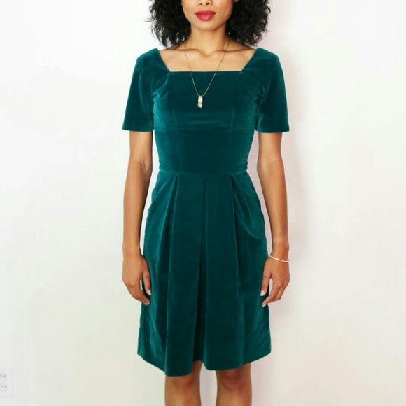 Vintage Velvet Emerald Fit to Flare Dress - Picture 1 of 6