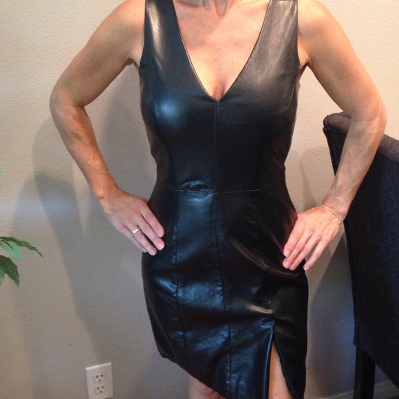 black pleather cut out dress