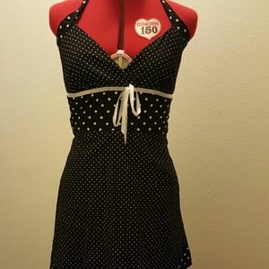 Black and white polka dot retro halter dress