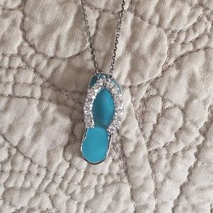 CZ Sterling aqua blue flip flop pendant necklace
