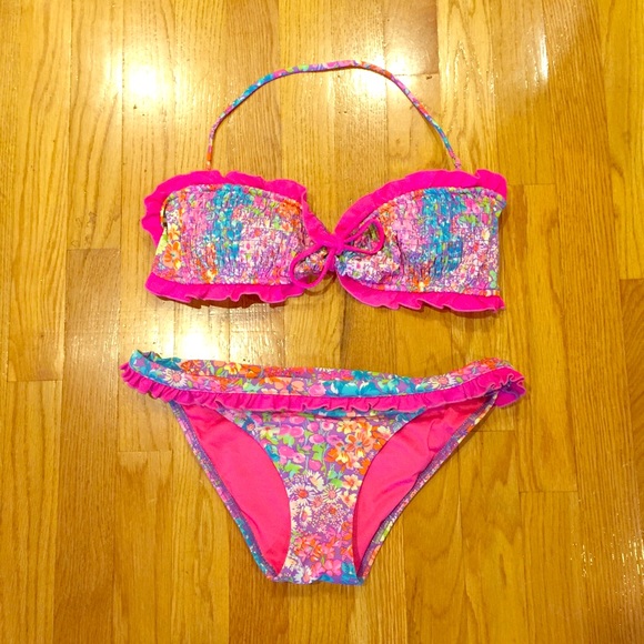 Victoria's Secret Pink Ruffle Trim Floral Bikini