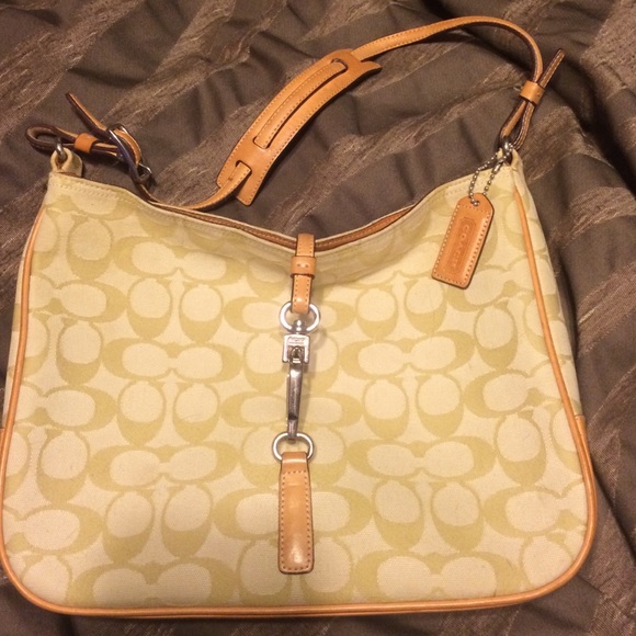 Coach Hampton Clip Green Signature Hobo Bag