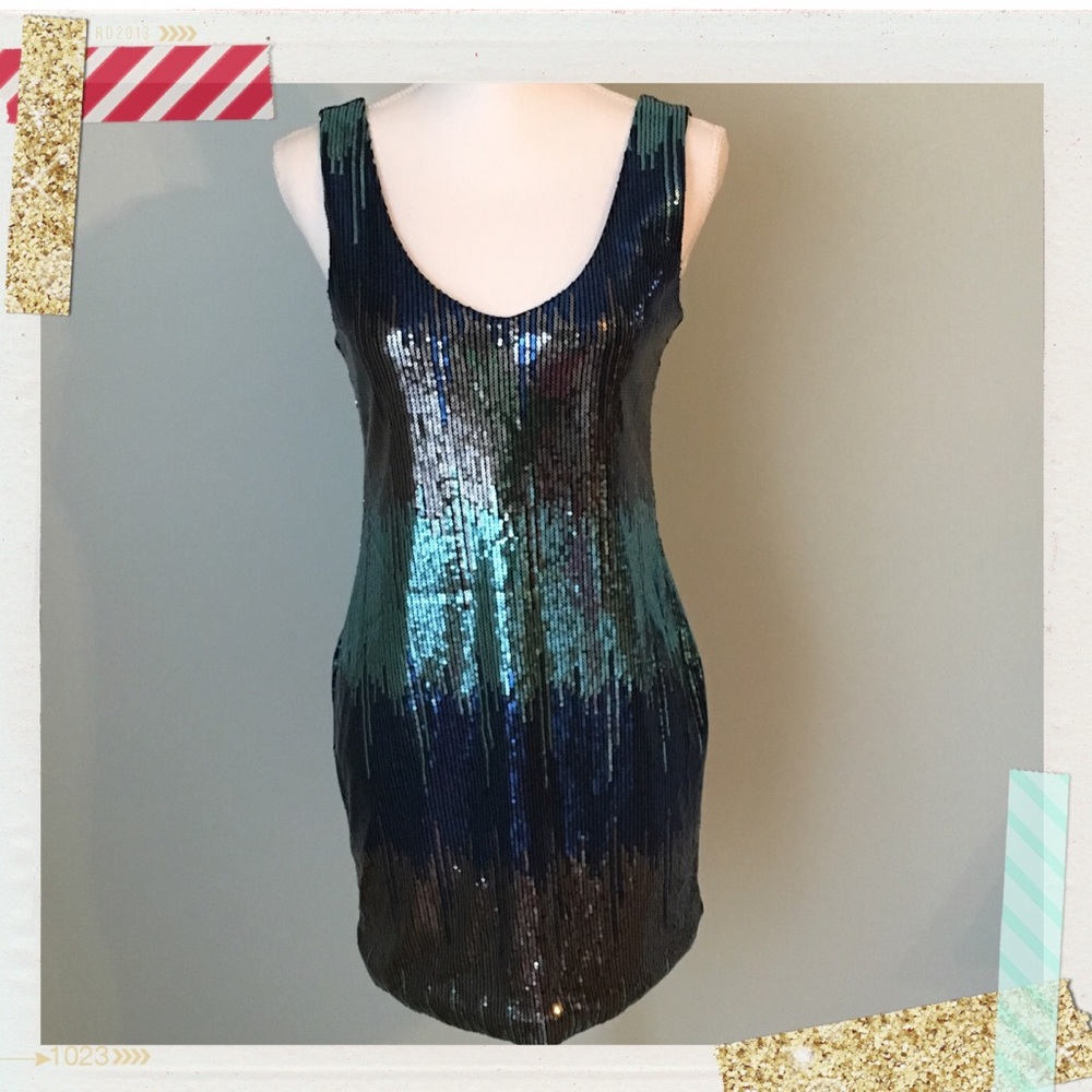 Blue Sequin Ombré Party Dress