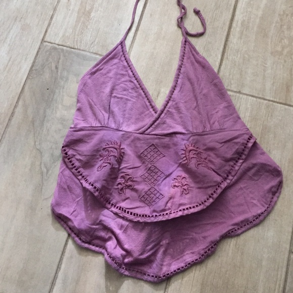 Boho purple halter top w/ exposed back - Picture 1 of 2