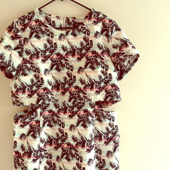 Topshop leaf print crop overlay dress