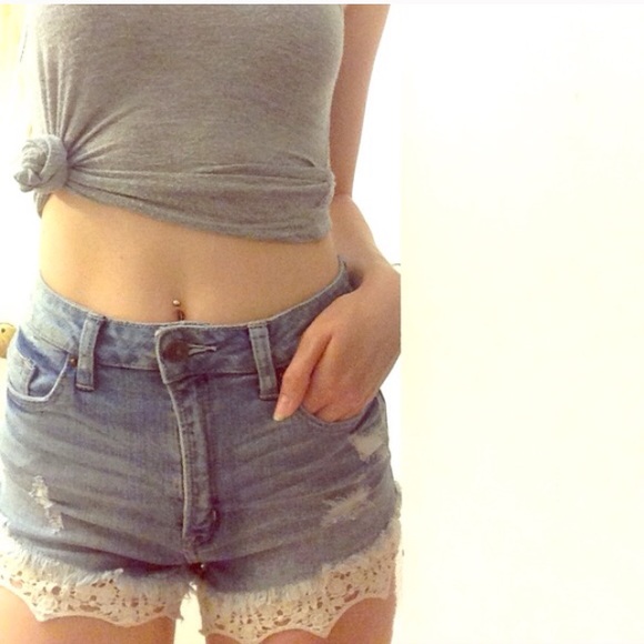 Super cute high waisted shorts with crochet hem