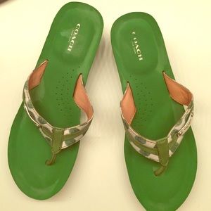 Coach green flip flops