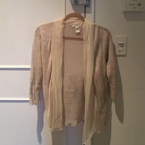 Sheer silk and linen beige 3/4 sleeve cardigan