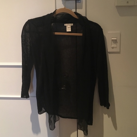 Sheer black linen and silk 3/4 sleeve cardigan