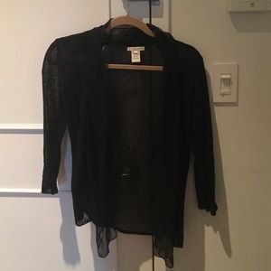 Sheer black linen and silk 3/4 sleeve cardigan