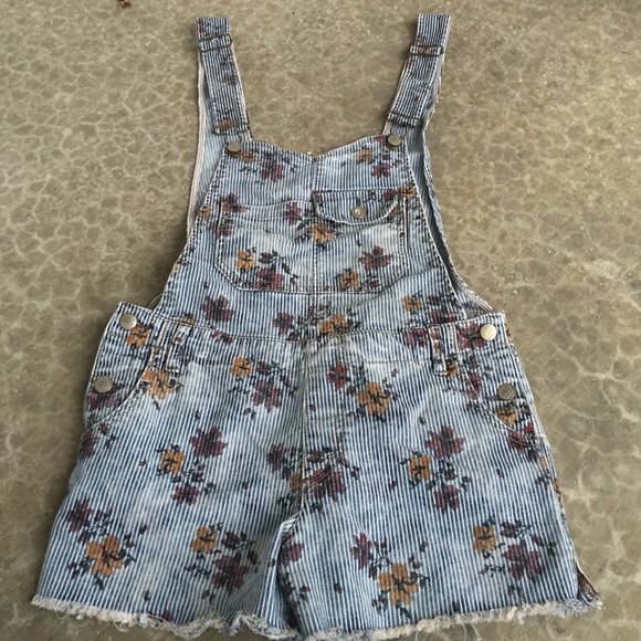 Free people overall rail road stripe shorts