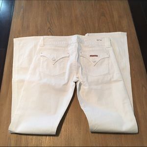 Hudson white bootcut jeans. 19" leg opening.