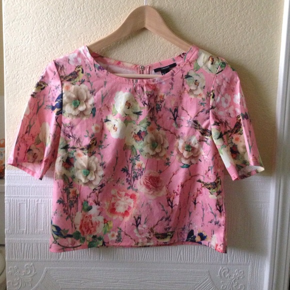 Pink Floral Loose Crop Top
