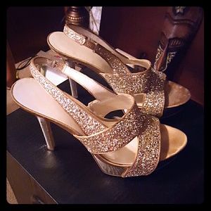 Gold sequin platform heels