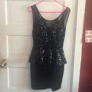 New Bebe black peplum sequins cocktail dress.
