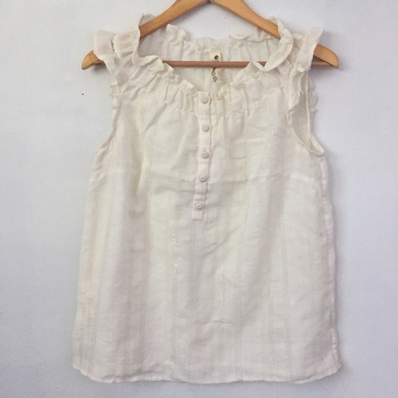 Anthropologie Floreat Shimmer Stripe Ruffle Blouse