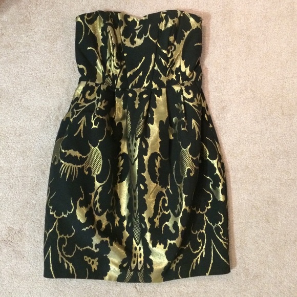 H&M black & gold strapless holiday dress