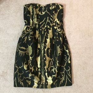 H&M black & gold strapless holiday dress