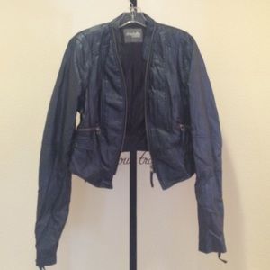 Metallic dark blue leather jacket